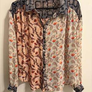 Free People Dani Paisley Floral Snakeskin Multi-Pattern Button Down Blouse XS